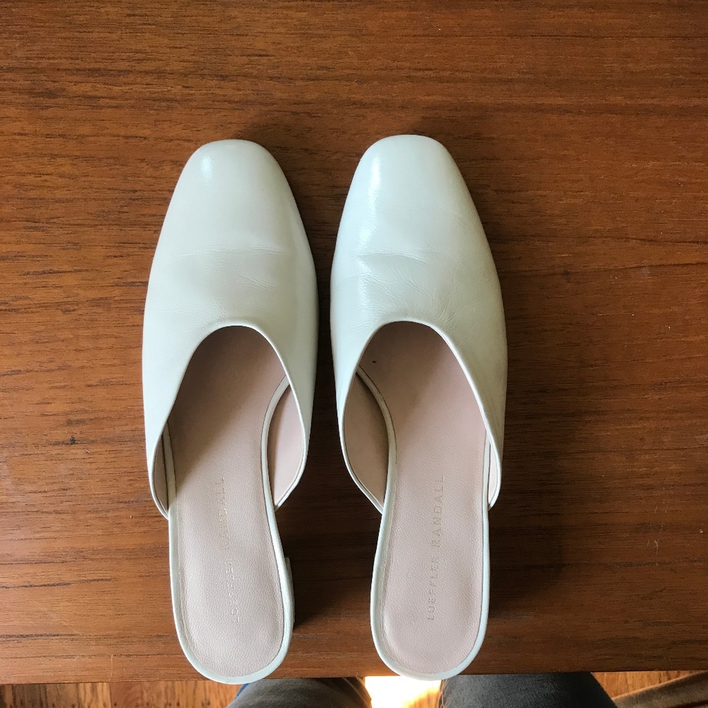 Loeffler Randall Cream Leather Square-Toe Slip-On Mules